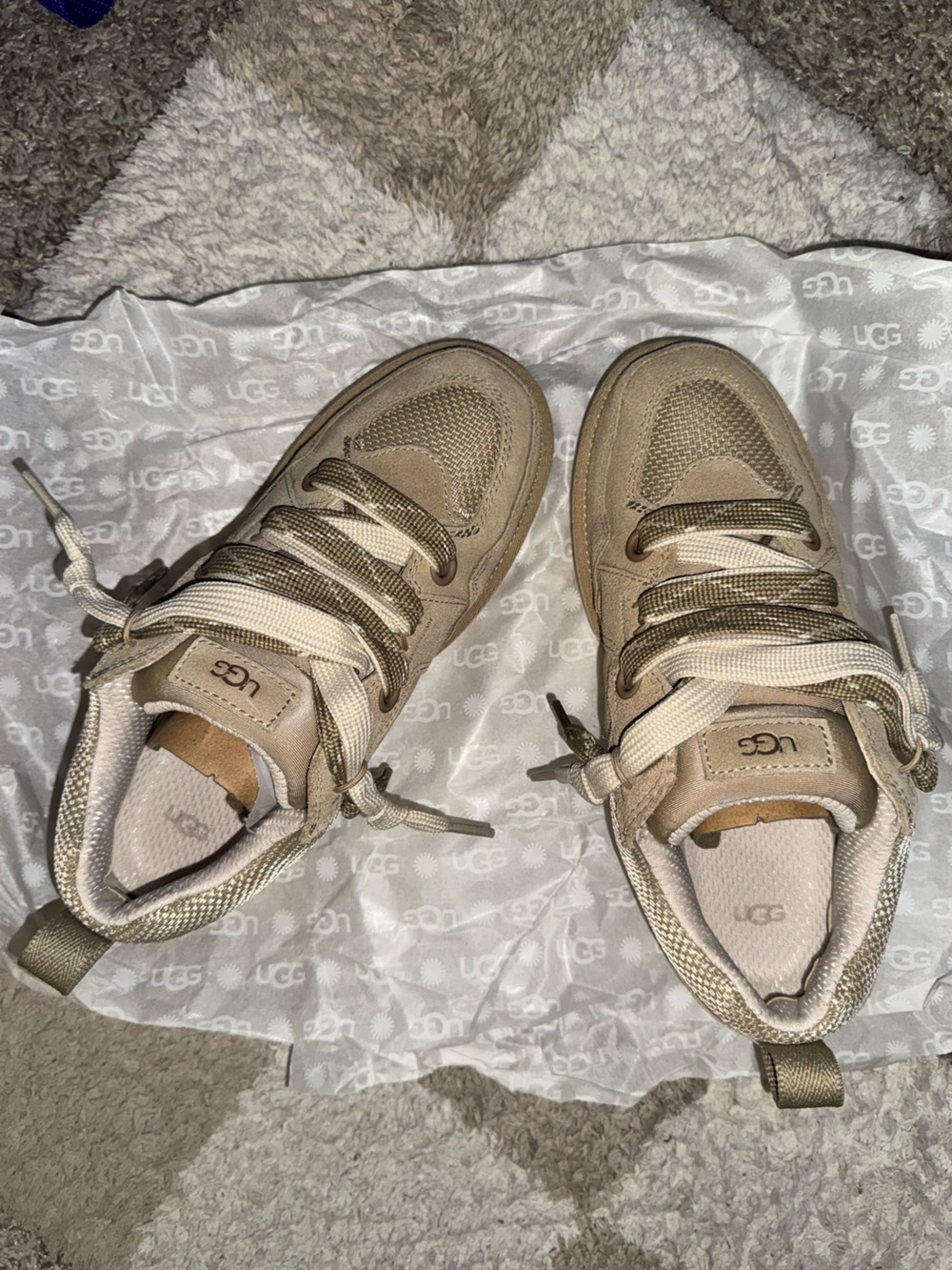 UGG Women’s Tan/Cream Lace-Up Sneakers - Picture 2 of 6
